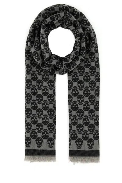 Alexander Mcqueen Wool Blend Embroidered Scarf With Skull Pattern