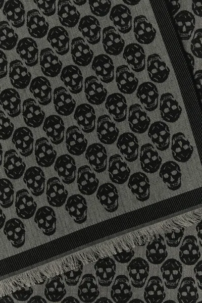 Alexander Mcqueen Wool Blend Embroidered Scarf With Skull Pattern