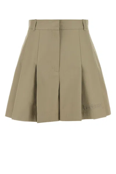 Alexander Mcqueen Women Dove Grey Cotton Shorts In Green