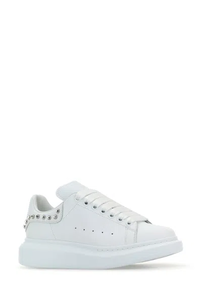 Alexander Mcqueen Leather Sneakers With Platform Sole And Stud Embellishments In White