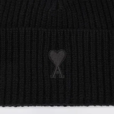 Ami Alexandre Mattiussi Ami Paris Ami De Coeur Black Wool Hat Men In Black