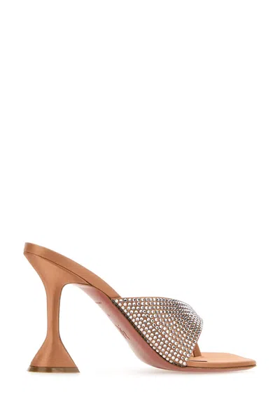 Amina Muaddi Woman Thong Sandal Apricot Size 7.5 Textile Fibers In Metallic