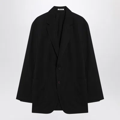 Auralee Single-breasted Black Jacket In Cotton And Wool Men In Black