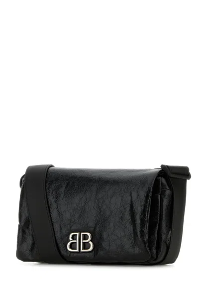 Balenciaga Men Black Leather Small Monaco Crossbody Bag