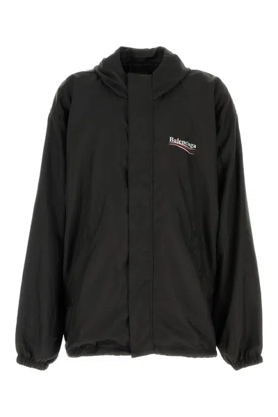 Balenciaga Polyester Jacket With Elastic Cuffs And Hooded Design In Black