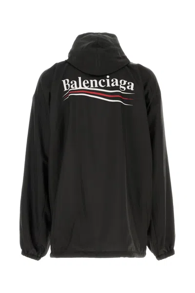 Balenciaga Polyester Jacket With Elastic Cuffs And Hooded Design In Black