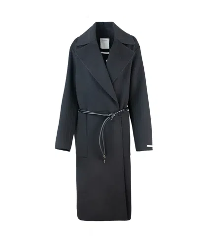 Sportmax Double-faced Wool Wrap Long Coat In Black
