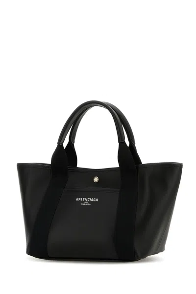 Balenciaga Black Leather Medium Biarritz Shopping Bag In Black