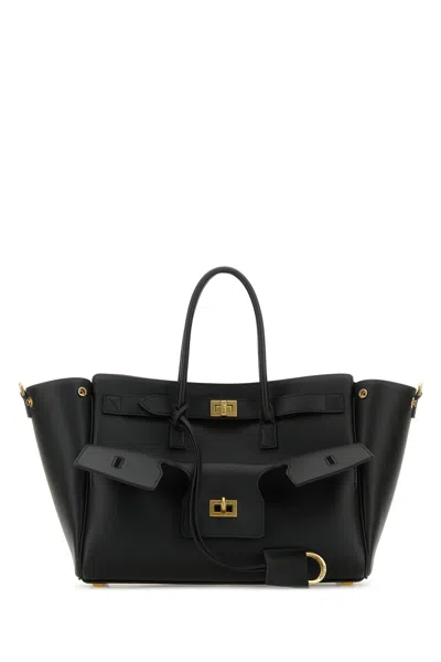 Balenciaga Women Black Leather Medium Carry All Bel Air Shopping Bag