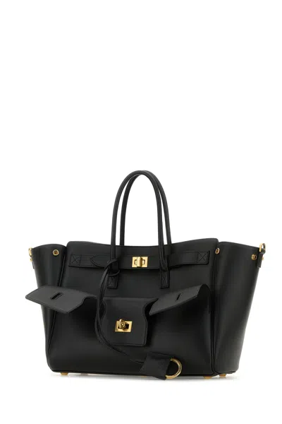 Balenciaga Women Black Leather Medium Carry All Bel Air Shopping Bag