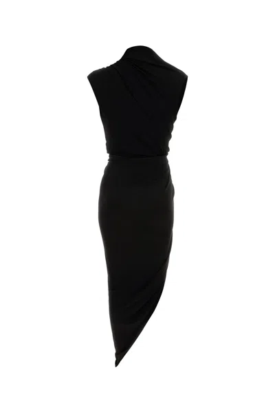 Balenciaga Draped Sleeveless Asymmetric Midi Dress In Black