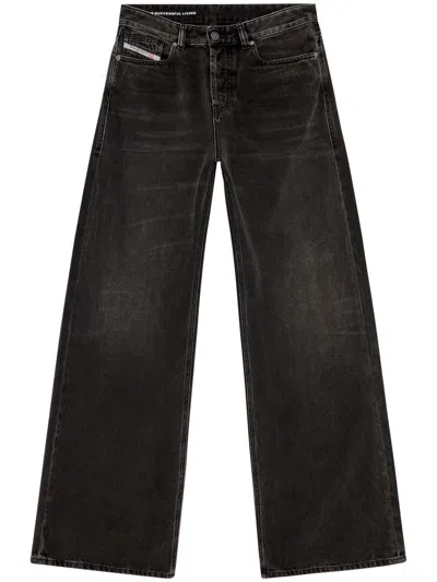 Diesel Wide-leg Black Jeans With Classic Five-pocket Styling In Black