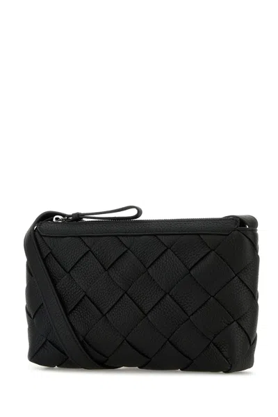 Bottega Veneta Men Black Leather Diago Crossbody Bag