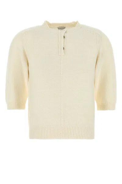 Bottega Veneta Wool Sweater With Ribbed Hem And Button Detail In Yellow