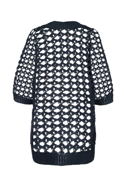 Brunello Cucinelli Open-knit Midi Cardi-coat In Blue