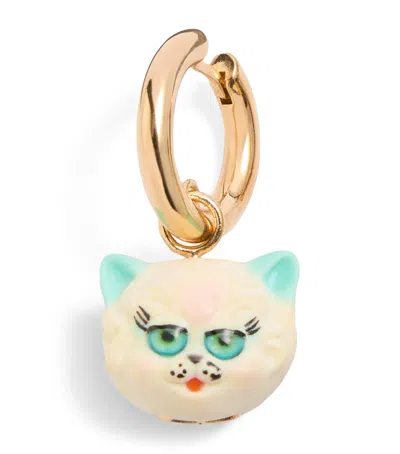 Valentino Garavani Multicolor Metal And Nylon Le Chat De La Maison Earring In Metallic