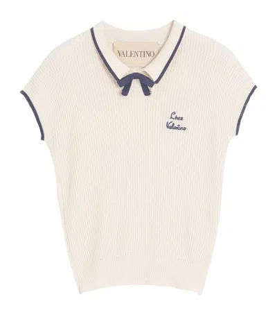 Valentino Cotton Tops With Bow Detail And Cap Sleeves In Neutral