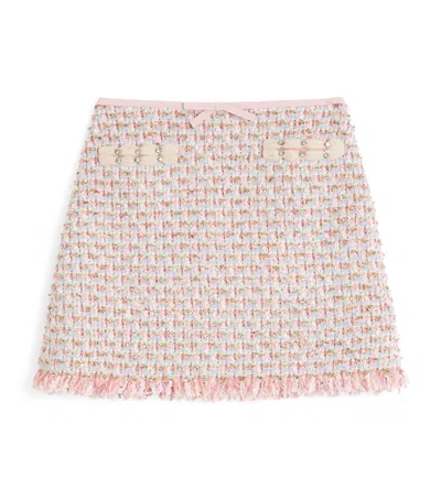 Valentino Tweed Skirt With Embellished Fringe Hem In Pink