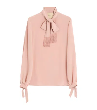 Valentino Silk Fringed Blouse In Blue