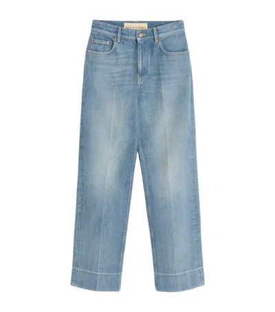 Valentino Womens Medium Blue Denim Faded-wash Straight-leg Denim Jeans In Blue