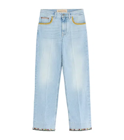 Valentino Embroidered Denim Trousers Woman Light Denim 28 In Blue