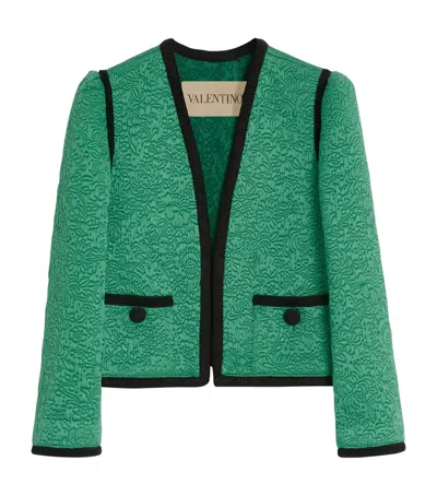 Valentino Womens Pure Green Floral Crop Wool And Silk Jacket In Green