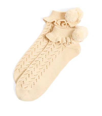 Valentino Cotton-blend Pom-pom Socks In Neutral
