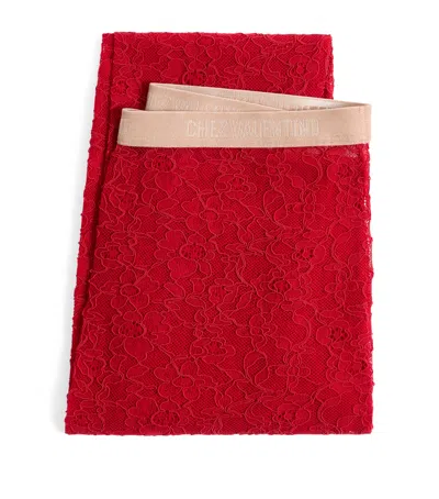 Valentino Lace Floral Tights In Red