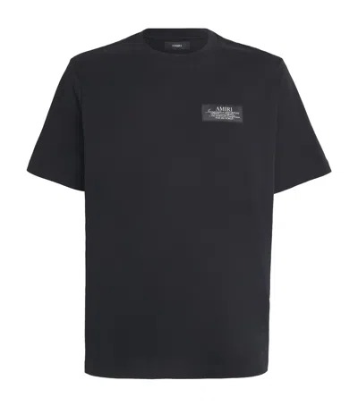 Amiri Black Crewneck T-shirt With Logo Patch On The Front And Maxi Logo Print On The Rear In Black