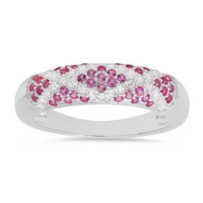 Kylie Harper Women's Sterling Silver Pave Pink Sapphire 'x' Band Ring
