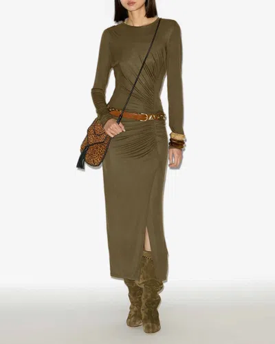 Isabel Marant Étoile Womens Khaki Jelina Ruched Stretch-woven Midi Dress In Green