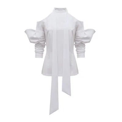 Julia Allert Women's Yellow / Orange Elegant Summer Off-shoulder Blouse With Neck Ties White In White