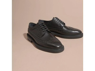 Burberry Leather Wingtip Brogues With Rubber Sole In Black ModeSens