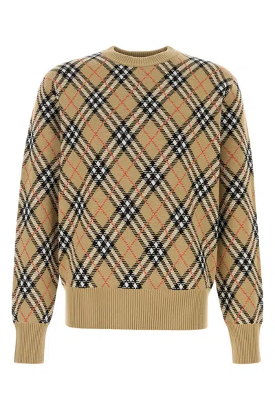 Burberry Check-pattern Wool Crew Neck Sweater Clothing In Multi
