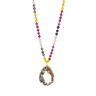 Lara Ari Women's Gold Aquamarine, Rose Quartz, Citrine, Onyx, Labradorite & Colorful Agate Pendant Necklace