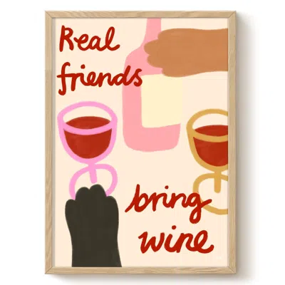 The Paper Tail Friends Bring Wine - Cat Art Print - Large