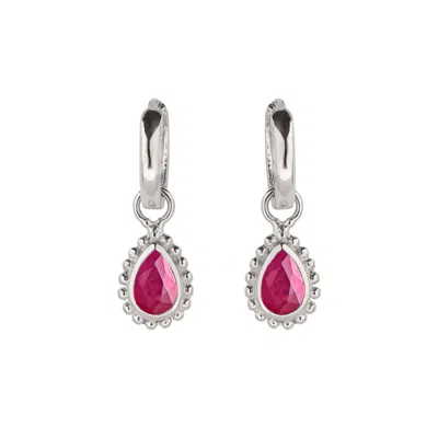 Charlotte's Web Jewellery Women's Red / Silver July Birthstone Sterling Silver Huggie Hoops - Ruby