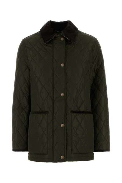 Burberry Quilted Jacket With Corduroy Collar And Pockets In Green