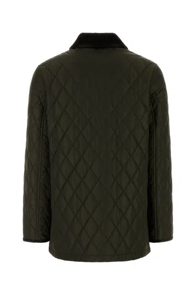 Burberry Quilted Jacket With Corduroy Collar And Pockets In Green