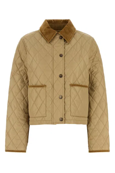 Burberry Oldham Beige Quilted Jacket With Corduroy Collar In Tech Fabric Woman In Green