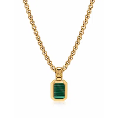 Nialaya Green / Black / Gold Men's Sterling Silver Necklace With Two-in-one Malachite & Black Onyx Pendant
