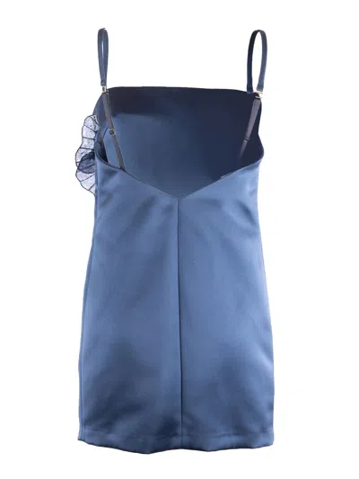 Elisabetta Franchi Embroidered Flower Duchesse Dress In Blue
