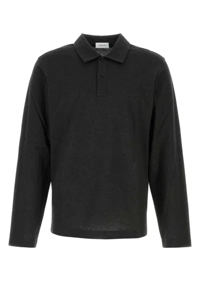 Ferragamo Graphite Cotton Blend Polo Shirt In Black