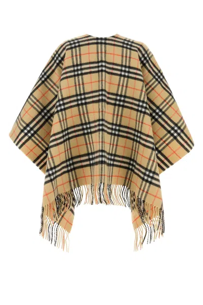Burberry Embroidered Fringe Wool Blend Cape In Neutral