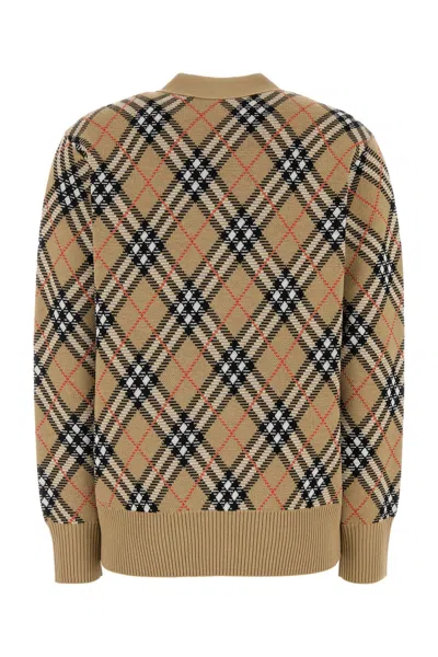 Burberry Check V-neck Cardigan In Wool And Mohair Blend In Brown