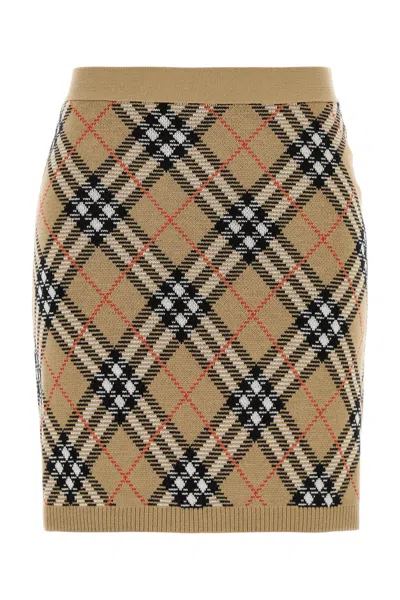 Burberry Embroidered Wool Blend Mini Skirt In Brown