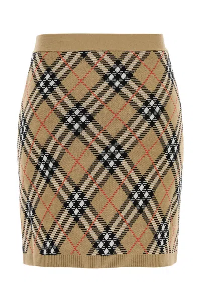 Burberry Embroidered Wool Blend Mini Skirt In Brown