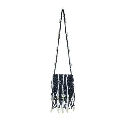 Tillie Beads Women's Black / White Black & White Beaded Daisy Detailed Shoulder Bead Bag
