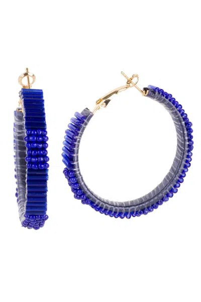Saachi Women's Blue Hang Ten Seed Bead Hoop Earring