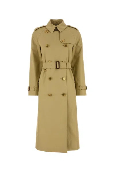 Burberry Waterloo Beige Double-breasted Trench Coat With Classic Collar And Belt Closure In Cotton Woman In Brown